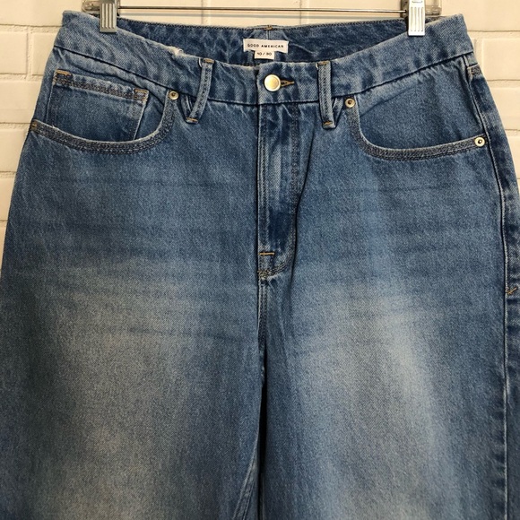 Good American 90's Duster Women's Indigo Distressed Denim Crop Blue Jeans 10/30I - Picture 3 of 10